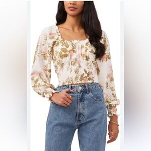 1.State Floral Long Sleeve Crop Top, NWT, Size Medium